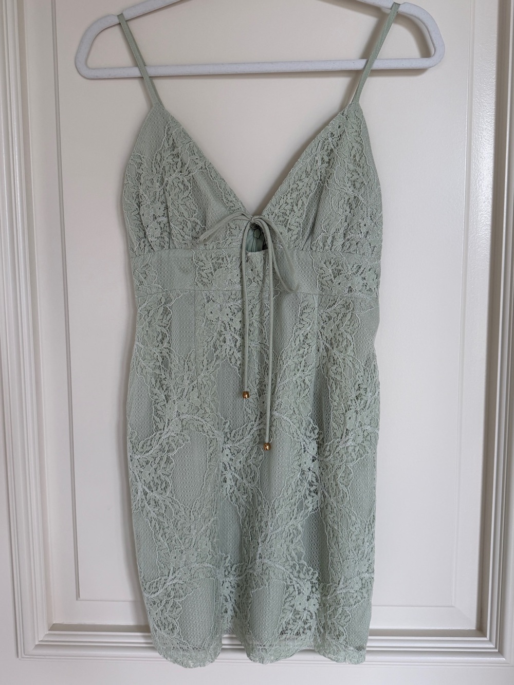 Lace Tie-Front Mini Dress - Sage Green